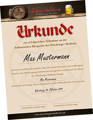 Urkunde Würzburger Bierprobe